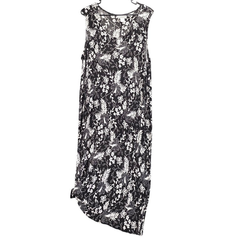 Anna‎ Maxwell Black White Floral Crinkle 100% Rayon Sleeveless Maxi Dress 3XWP